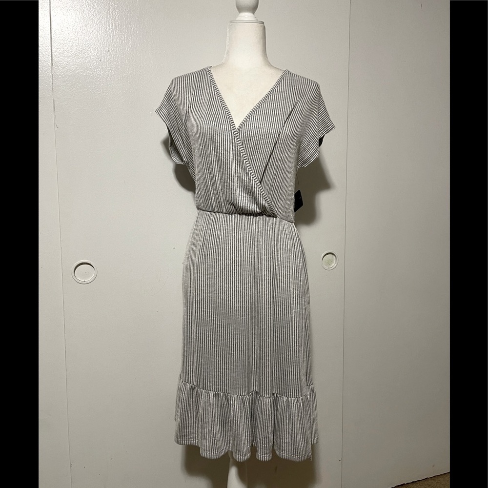 New with tag grey/ white stripe dress